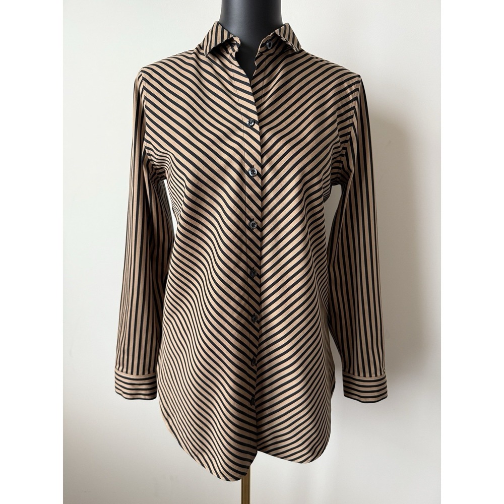 Chico's No Iron Imperial Stripe Button-Down Shirt Women's 0 (4) NWOT Career